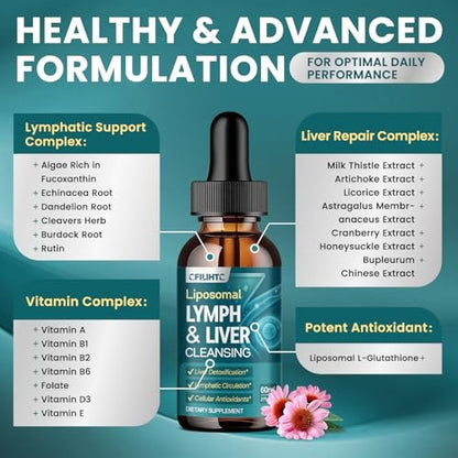 Liposomale Lymphdrainage-Tropfen – 21-in-1 Leberreinigung & Entgiftung mit Mariendistel, Echinacea, Klettenwurzel, liposomalem Glutathion, Vitamin-Komplex für Darm- & Stoffwechselgesundheit