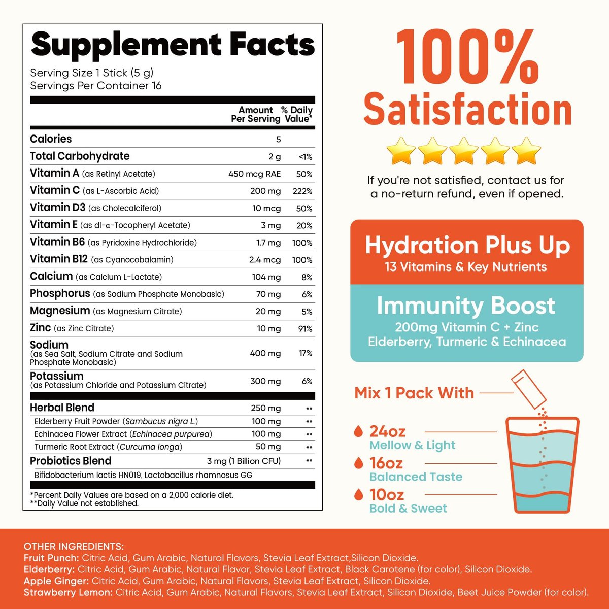 Venture Pal 2-in-1 Hydration + Immune Elektrolytpulver – 16 Portionsbeutel mit 7 Elektrolyten & 6 Vitaminen, Holunder, Kurkuma, Echinacea | Zuckerfrei | Keto-freundlich