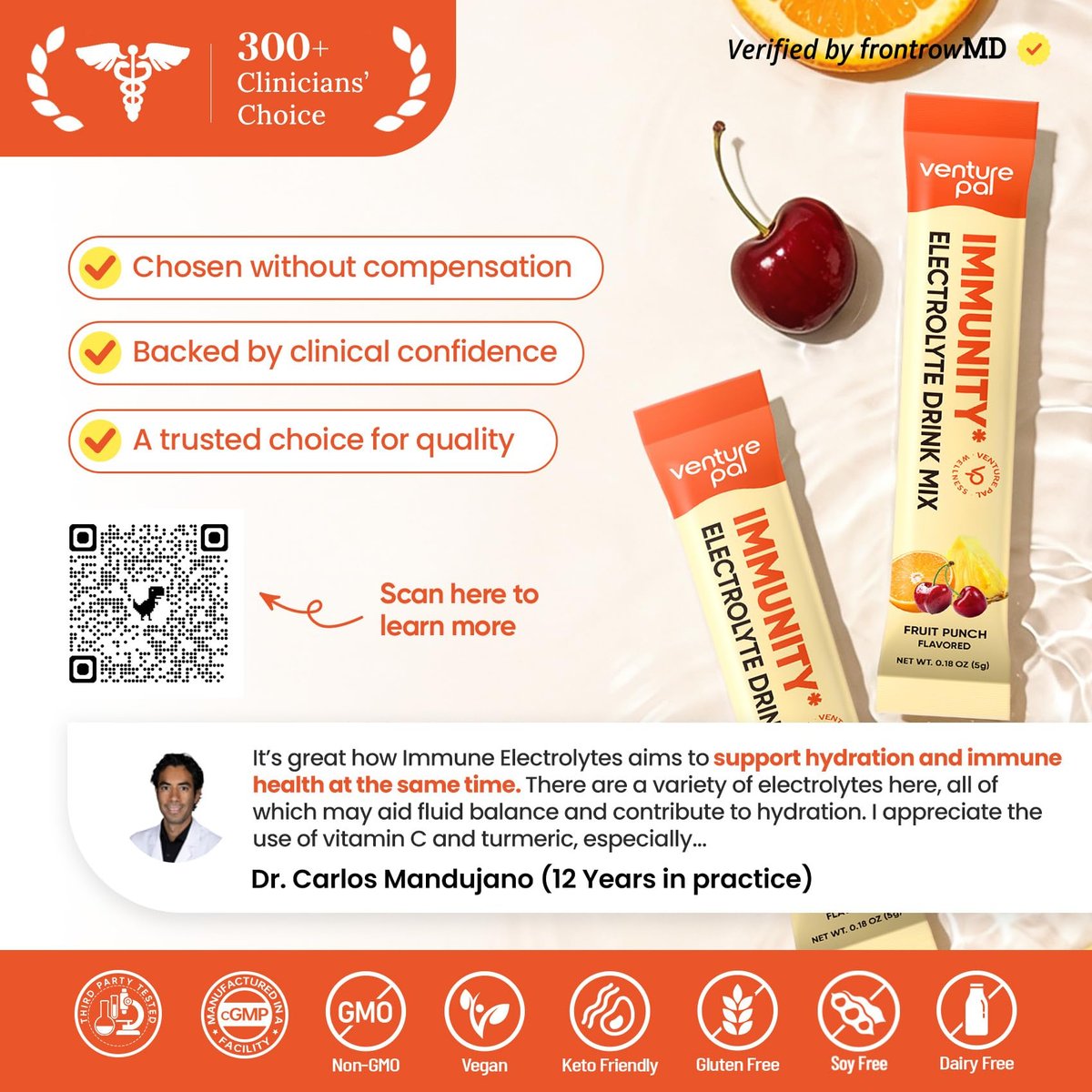 Venture Pal 2-in-1 Hydration + Immune Elektrolytpulver – 16 Portionsbeutel mit 7 Elektrolyten & 6 Vitaminen, Holunder, Kurkuma, Echinacea | Zuckerfrei | Keto-freundlich
