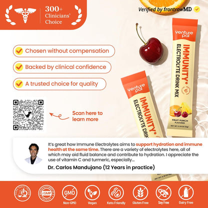 Venture Pal 2-in-1 Hydration + Immune Elektrolytpulver – 16 Portionsbeutel mit 7 Elektrolyten & 6 Vitaminen, Holunder, Kurkuma, Echinacea | Zuckerfrei | Keto-freundlich