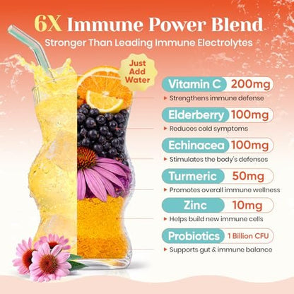 Venture Pal 2-in-1 Hydration + Immune Elektrolytpulver – 16 Portionsbeutel mit 7 Elektrolyten & 6 Vitaminen, Holunder, Kurkuma, Echinacea | Zuckerfrei | Keto-freundlich