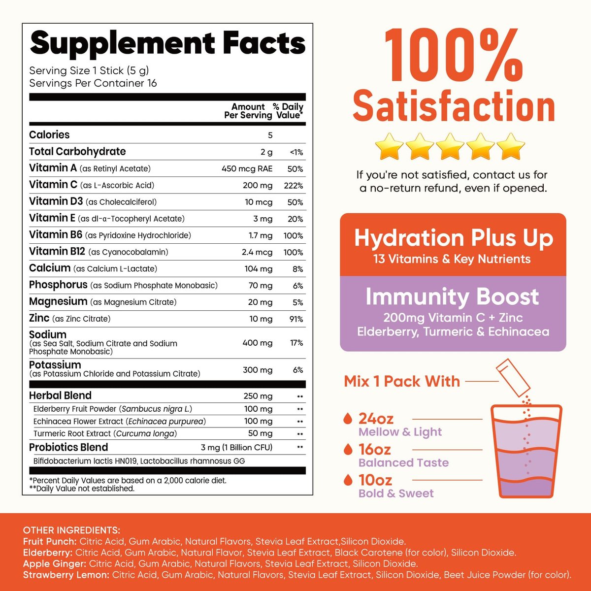 Venture Pal 2-in-1 Hydration + Immune Elektrolyte Pulverbeutel mit 7 Elektrolyten & 6 Vitaminen, Holunderbeere, Kurkuma, Echinacea | Liquid Daily IV Drink Mix | Zuckerfrei | Keto-freundlich, 16 Sticks