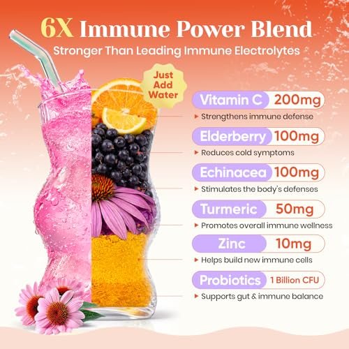 Venture Pal 2-in-1 Hydration + Immune Elektrolyte Pulverbeutel mit 7 Elektrolyten & 6 Vitaminen, Holunderbeere, Kurkuma, Echinacea | Liquid Daily IV Drink Mix | Zuckerfrei | Keto-freundlich, 16 Sticks