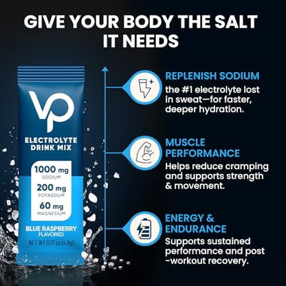 Venture Pal High Sodium Zuckerfreie Elektrolyte Pulver Beutel - Null Kalorien Hydrationspackungen mit Vitaminen, Natrium, Kalium & Magnesium, Elektrolyt-Getränkemix, Vegan, Keto-freundlich, 30 Portionen