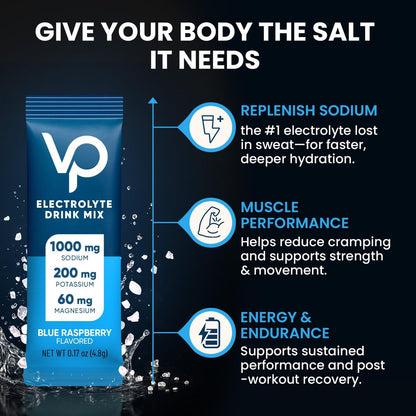 Venture Pal High Sodium Zuckerfreie Elektrolyte Pulver Beutel - Null Kalorien Hydrationspackungen mit Vitaminen, Natrium, Kalium & Magnesium, Elektrolyt-Getränkemix, Vegan, Keto-freundlich, 30 Portionen