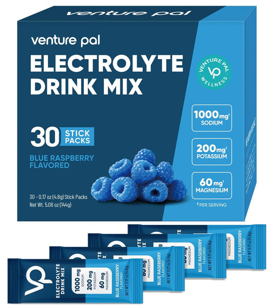 Venture Pal High Sodium Zuckerfreie Elektrolyte Pulver Beutel - Null Kalorien Hydrationspackungen mit Vitaminen, Natrium, Kalium & Magnesium, Elektrolyt-Getränkemix, Vegan, Keto-freundlich, 30 Portionen