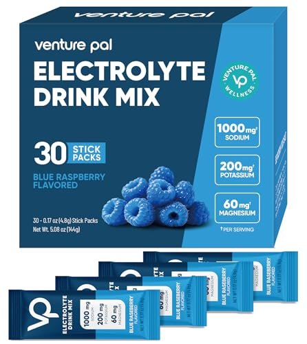 Venture Pal High Sodium Zuckerfreie Elektrolyte Pulver Beutel - Null Kalorien Hydrationspackungen mit Vitaminen, Natrium, Kalium & Magnesium, Elektrolyt-Getränkemix, Vegan, Keto-freundlich, 30 Portionen