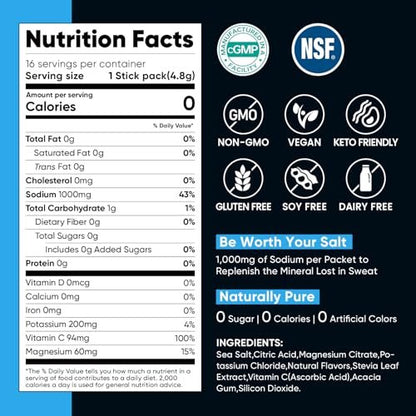 Venture Pal High Sodium Zuckerfreie Elektrolyte Pulver Beutel - Null Kalorien Hydrationspackungen mit Vitaminen, Natrium, Kalium & Magnesium, Elektrolyt-Getränkemix, Vegan, Keto-freundlich, 30 Portionen