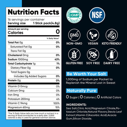 Venture Pal High Sodium Zuckerfreie Elektrolyte Pulver Beutel - Null Kalorien Hydrationspackungen mit Vitaminen, Natrium, Kalium & Magnesium, Elektrolyt-Getränkemix, Vegan, Keto-freundlich, 30 Portionen