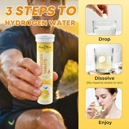 Wasserstoff Tabletten für Trinkwasser: Molekulare Wasserstoff Tabs 12,4 PPM mit Magnesium, NAC, Kreatin – Antioxidantien, Zellgesundheit, Erholung, Kognitive Funktion, Vegan, Bio-Zitronengeschmack