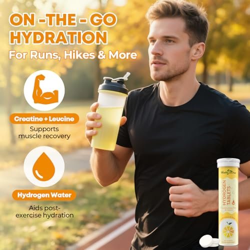 Wasserstoff Tabletten für Trinkwasser: Molekulare Wasserstoff Tabs 12,4 PPM mit Magnesium, NAC, Kreatin – Antioxidantien, Zellgesundheit, Erholung, Kognitive Funktion, Vegan, Bio-Zitronengeschmack