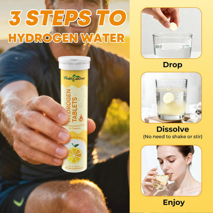Wasserstoff Tabletten für Trinkwasser: Molekulare Wasserstoff Tabs 12,4 PPM mit Magnesium, NAC, Kreatin – Antioxidantien, Zellgesundheit, Erholung, Kognitive Funktion, Vegan, Bio-Zitronengeschmack