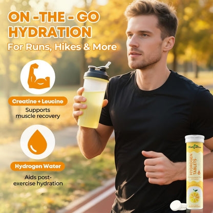 Wasserstoff Tabletten für Trinkwasser: Molekulare Wasserstoff Tabs 12,4 PPM mit Magnesium, NAC, Kreatin – Antioxidantien, Zellgesundheit, Erholung, Kognitive Funktion, Vegan, Bio-Zitronengeschmack