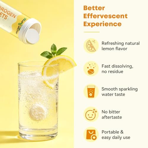 Wasserstoff Tabletten für Trinkwasser: Molekulare Wasserstoff Tabs 12,4 PPM mit Magnesium, NAC, Kreatin – Antioxidantien, Zellgesundheit, Erholung, Kognitive Funktion, Vegan, Bio-Zitronengeschmack