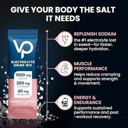 Venture Pal High Sodium Zuckerfreie Elektrolyte Pulverbeutel, Null Kalorien Hydrationspackungen mit Vitamin, Natrium, Kalium & Magnesium, Elektrolyt-Getränkemischung, Vegan, Keto-freundlich, 16er Pack