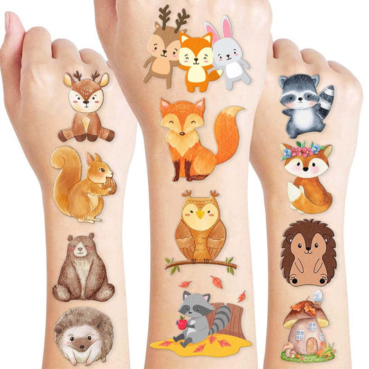 96-teilige Waldtier-Tattoos für Kinder und Erwachsene – Vorgeschnittene Aufkleber für Geburtstagsfeiern, Camping-Abenteuer und mehr