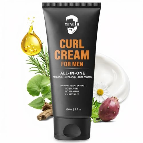 Curl Cream für Männer, 150 ml | Definiert Locken, kontrolliert Frizz & spendet Feuchtigkeit mit mittlerem Halt | Sulfatfrei, organische & natürliche Inhaltsstoffe | Leichte, nicht fettende Styling-Creme für welliges & lockiges Haar