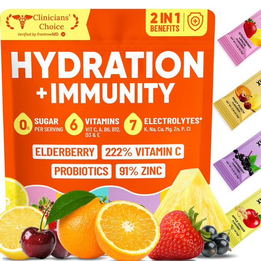 Venture Pal 2-in-1 Hydration + Immune Elektrolytpulver – Beutel mit 7 Elektrolyten & 6 Vitaminen, Holunderbeere, Kurkuma, Echinacea | Flüssiger täglicher IV Drink Mix | Zuckerfrei | Keto-freundlich, 16 Sticks