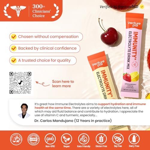 Venture Pal 2-in-1 Hydration + Immune Elektrolytpulver – Beutel mit 7 Elektrolyten & 6 Vitaminen, Holunderbeere, Kurkuma, Echinacea | Flüssiger täglicher IV Drink Mix | Zuckerfrei | Keto-freundlich, 16 Sticks