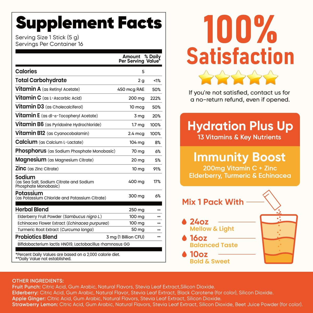Venture Pal 2-in-1 Hydration + Immune Elektrolytpulver – Beutel mit 7 Elektrolyten & 6 Vitaminen, Holunderbeere, Kurkuma, Echinacea | Flüssiger täglicher IV Drink Mix | Zuckerfrei | Keto-freundlich, 16 Sticks
