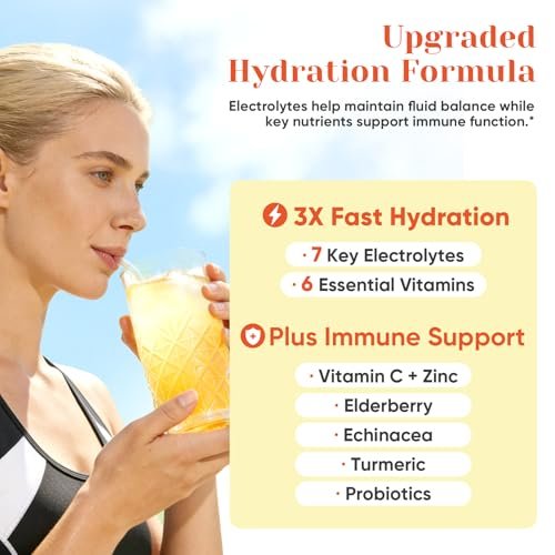 Venture Pal 2-in-1 Hydration + Immune Elektrolytpulver – Beutel mit 7 Elektrolyten & 6 Vitaminen, Holunderbeere, Kurkuma, Echinacea | Flüssiger täglicher IV Drink Mix | Zuckerfrei | Keto-freundlich, 16 Sticks