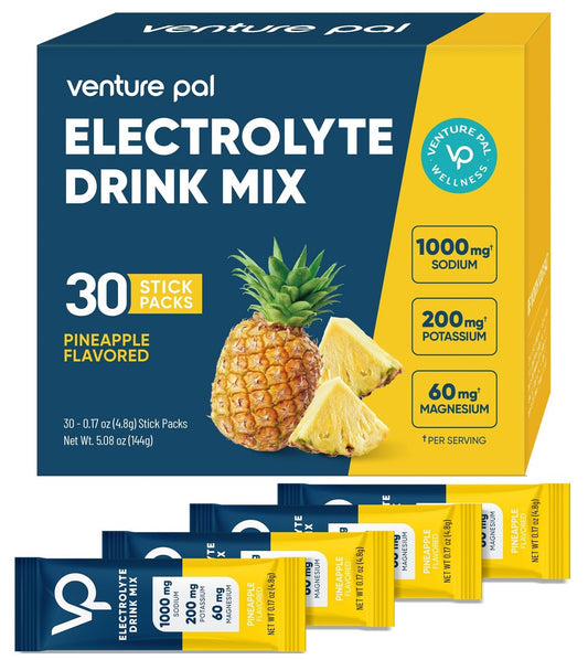Venture Pal High Sodium Zuckerfreie Elektrolyte Pulverbeutel, Null Kalorien Hydrationspackungen mit Vitaminen, Natrium, Kalium & Magnesium, Elektrolyt-Getränkemischung, Vegan, Keto-freundlich, 30 Stück