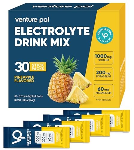 Venture Pal High Sodium Zuckerfreie Elektrolyte Pulverbeutel, Null Kalorien Hydrationspackungen mit Vitaminen, Natrium, Kalium & Magnesium, Elektrolyt-Getränkemischung, Vegan, Keto-freundlich, 30 Stück