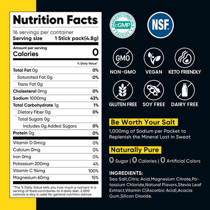 Venture Pal High Sodium Zuckerfreie Elektrolyte Pulverbeutel, Null Kalorien Hydrationspackungen mit Vitaminen, Natrium, Kalium & Magnesium, Elektrolyt-Getränkemischung, Vegan, Keto-freundlich, 30 Stück