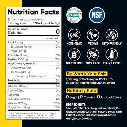 Venture Pal High Sodium Zuckerfreie Elektrolyte Pulverbeutel, Null Kalorien Hydrationspackungen mit Vitaminen, Natrium, Kalium & Magnesium, Elektrolyt-Getränkemischung, Vegan, Keto-freundlich, 30 Stück