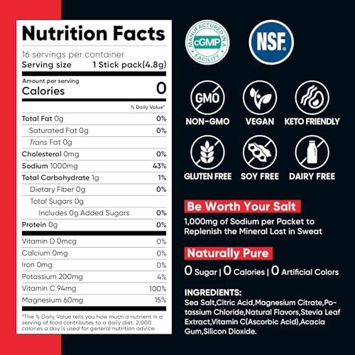 Venture Pal High Sodium Zuckerfreie Elektrolyte Pulverbeutel – Null Kalorien, mit Vitaminen, Natrium, Kalium & Magnesium – Vegan, Keto-freundlich, 30 Portionen