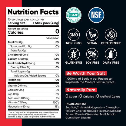 Venture Pal High Sodium Zuckerfreie Elektrolyte Pulverbeutel – Null Kalorien, mit Vitaminen, Natrium, Kalium & Magnesium – Vegan, Keto-freundlich, 30 Portionen
