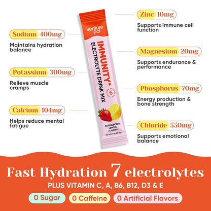 Venture Pal 2-in-1 Hydration + Immune Elektrolytpulver Beutel mit 7 Elektrolyten & 6 Vitaminen, Holunderbeere, Kurkuma, Echinacea | Flüssiger täglicher IV Drink Mix | Zuckerfrei | Keto-freundlich, 16 Sticks