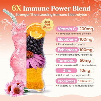 Venture Pal 2-in-1 Hydration + Immune Elektrolytpulver Beutel mit 7 Elektrolyten & 6 Vitaminen, Holunderbeere, Kurkuma, Echinacea | Flüssiger täglicher IV Drink Mix | Zuckerfrei | Keto-freundlich, 16 Sticks