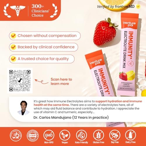 Venture Pal 2-in-1 Hydration + Immune Elektrolytpulver Beutel mit 7 Elektrolyten & 6 Vitaminen, Holunderbeere, Kurkuma, Echinacea | Flüssiger täglicher IV Drink Mix | Zuckerfrei | Keto-freundlich, 16 Sticks