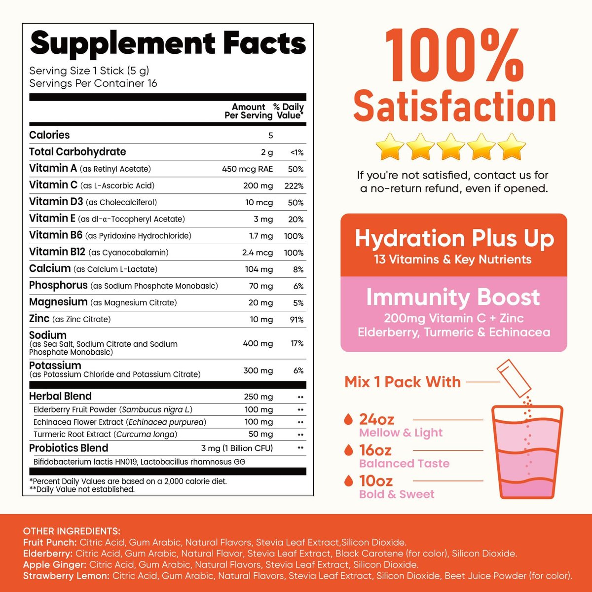 Venture Pal 2-in-1 Hydration + Immune Elektrolytpulver Beutel mit 7 Elektrolyten & 6 Vitaminen, Holunderbeere, Kurkuma, Echinacea | Flüssiger täglicher IV Drink Mix | Zuckerfrei | Keto-freundlich, 16 Sticks
