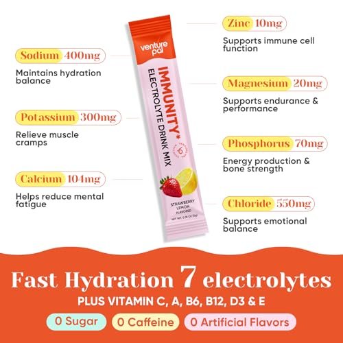 Venture Pal 2-in-1 Hydration + Immune Elektrolytpulver Beutel mit 7 Elektrolyten & 6 Vitaminen, Holunderbeere, Kurkuma, Echinacea | Flüssiger täglicher IV Drink Mix | Zuckerfrei | Keto-freundlich, 16 Sticks