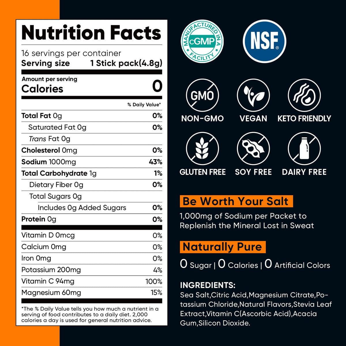 Venture Pal High Sodium Elektrolyt-Pulver-Päckchen | Zuckerfreies Hydrationsgetränk mit Natrium, Kalium, Magnesium & Vitaminen | Null Kalorien | Keto, Vegan & Paleo geeignet | 30 Sticks