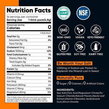 Venture Pal High Sodium Elektrolyt-Pulver-Päckchen | Zuckerfreies Hydrationsgetränk mit Natrium, Kalium, Magnesium & Vitaminen | Null Kalorien | Keto, Vegan & Paleo geeignet | 30 Sticks