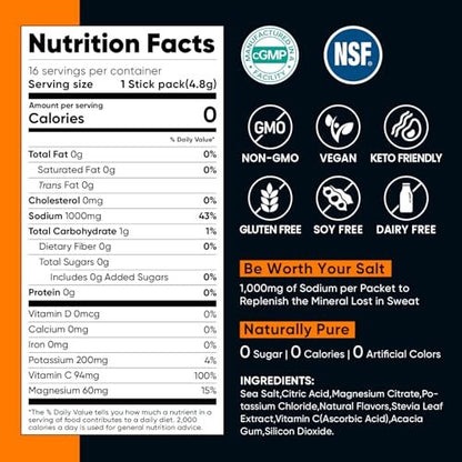 Venture Pal High Sodium Elektrolyt-Pulver-Päckchen | Zuckerfreies Hydrationsgetränk mit Natrium, Kalium, Magnesium & Vitaminen | Null Kalorien | Keto, Vegan & Paleo geeignet | 30 Sticks