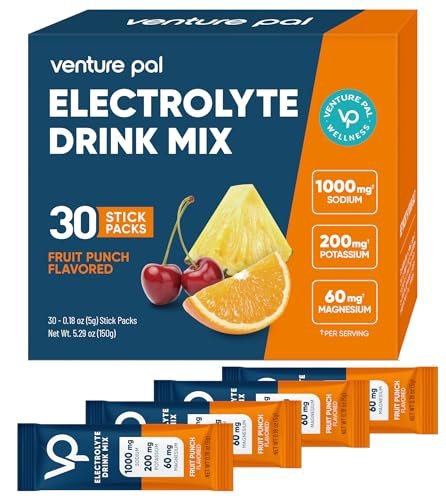 Venture Pal High Sodium Elektrolyt-Pulver-Päckchen | Zuckerfreies Hydrationsgetränk mit Natrium, Kalium, Magnesium & Vitaminen | Null Kalorien | Keto, Vegan & Paleo geeignet | 30 Sticks