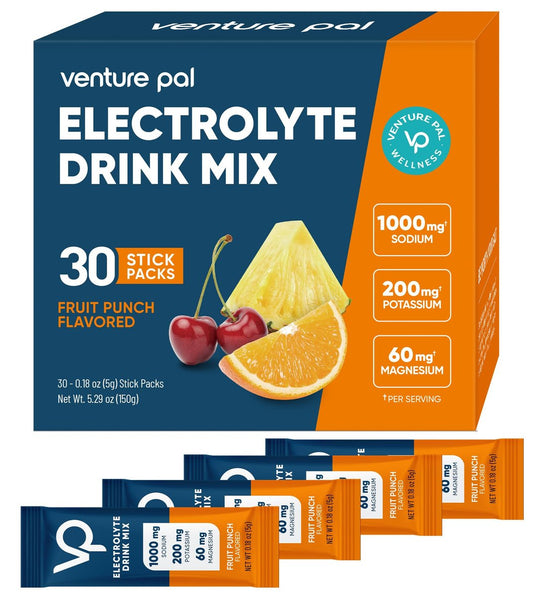 Venture Pal High Sodium Elektrolyt-Pulver-Päckchen | Zuckerfreies Hydrationsgetränk mit Natrium, Kalium, Magnesium & Vitaminen | Null Kalorien | Keto, Vegan & Paleo geeignet | 30 Sticks