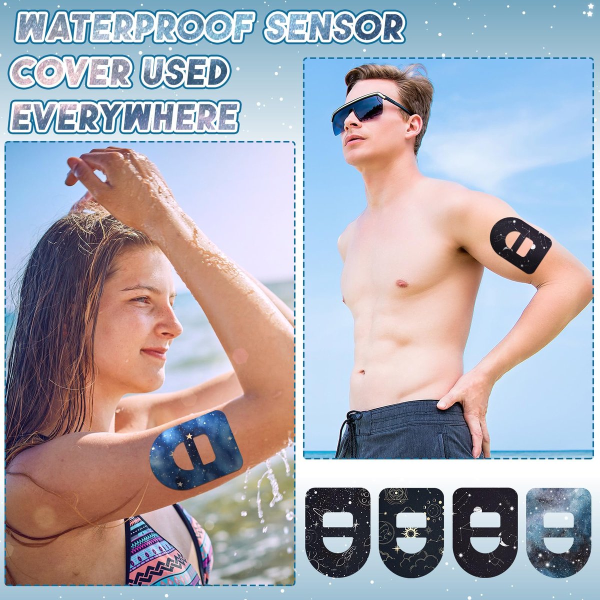 Geiserailie 32-teilige Klebepflaster kompatibel mit Omnipod 5, CGM-Pflaster, Galaxy-Klebeband-Aufkleber, Sensorschutz wasserdicht schweißbeständig flexibel atmungsaktiv vorgestanzt langanhaltend