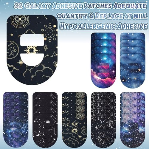 Geiserailie 32-teilige Klebepflaster kompatibel mit Omnipod 5, CGM-Pflaster, Galaxy-Klebeband-Aufkleber, Sensorschutz wasserdicht schweißbeständig flexibel atmungsaktiv vorgestanzt langanhaltend