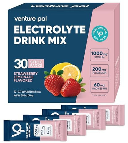 Venture Pal High Sodium Zuckerfreie Elektrolyte Pulver Beutel – Null Kalorien Hydrationspackung mit Vitaminen, Natrium, Kalium & Magnesium – Elektrolyt-Getränkemischung – Vegan & Keto-freundlich – 30 Beutel