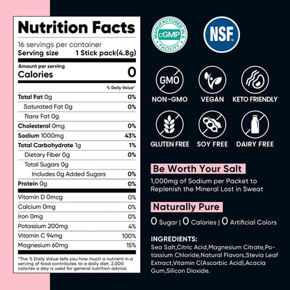 Venture Pal High Sodium Zuckerfreie Elektrolyte Pulver Beutel – Null Kalorien Hydrationspackung mit Vitaminen, Natrium, Kalium & Magnesium – Elektrolyt-Getränkemischung – Vegan & Keto-freundlich – 30 Beutel