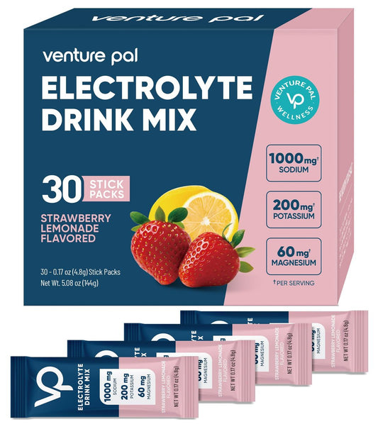Venture Pal High Sodium Zuckerfreie Elektrolyte Pulver Beutel – Null Kalorien Hydrationspackung mit Vitaminen, Natrium, Kalium & Magnesium – Elektrolyt-Getränkemischung – Vegan & Keto-freundlich – 30 Beutel