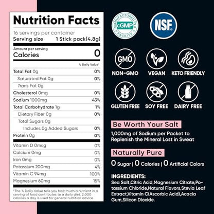 Venture Pal High Sodium Zuckerfreie Elektrolyte Pulver Beutel – Null Kalorien Hydrationspackung mit Vitaminen, Natrium, Kalium & Magnesium – Elektrolyt-Getränkemischung – Vegan & Keto-freundlich – 30 Beutel