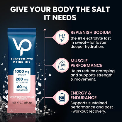 Venture Pal High Sodium Zuckerfreie Elektrolyte Pulver Beutel – Null Kalorien Hydrationspackung mit Vitaminen, Natrium, Kalium & Magnesium – Elektrolyt-Getränkemischung – Vegan & Keto-freundlich – 30 Beutel