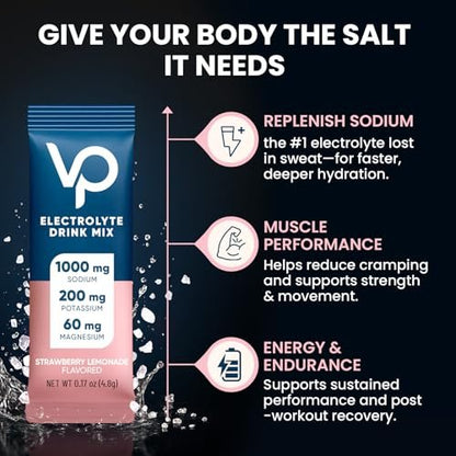 Venture Pal High Sodium Zuckerfreie Elektrolyte Pulver Beutel – Null Kalorien Hydrationspackung mit Vitaminen, Natrium, Kalium & Magnesium – Elektrolyt-Getränkemischung – Vegan & Keto-freundlich – 30 Beutel
