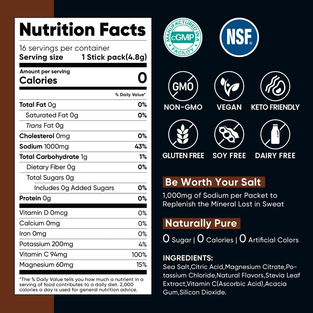 Venture Pal High Sodium Electrolyte Powder Packets – Zuckerfreies Hydrationsgetränk mit Natrium, Kalium, Magnesium & Vitaminen, Null Kalorien, Keto-, Vegan- & Paleo-freundlich, 30 Sticks